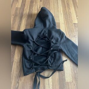 Black lace up crop hoodie